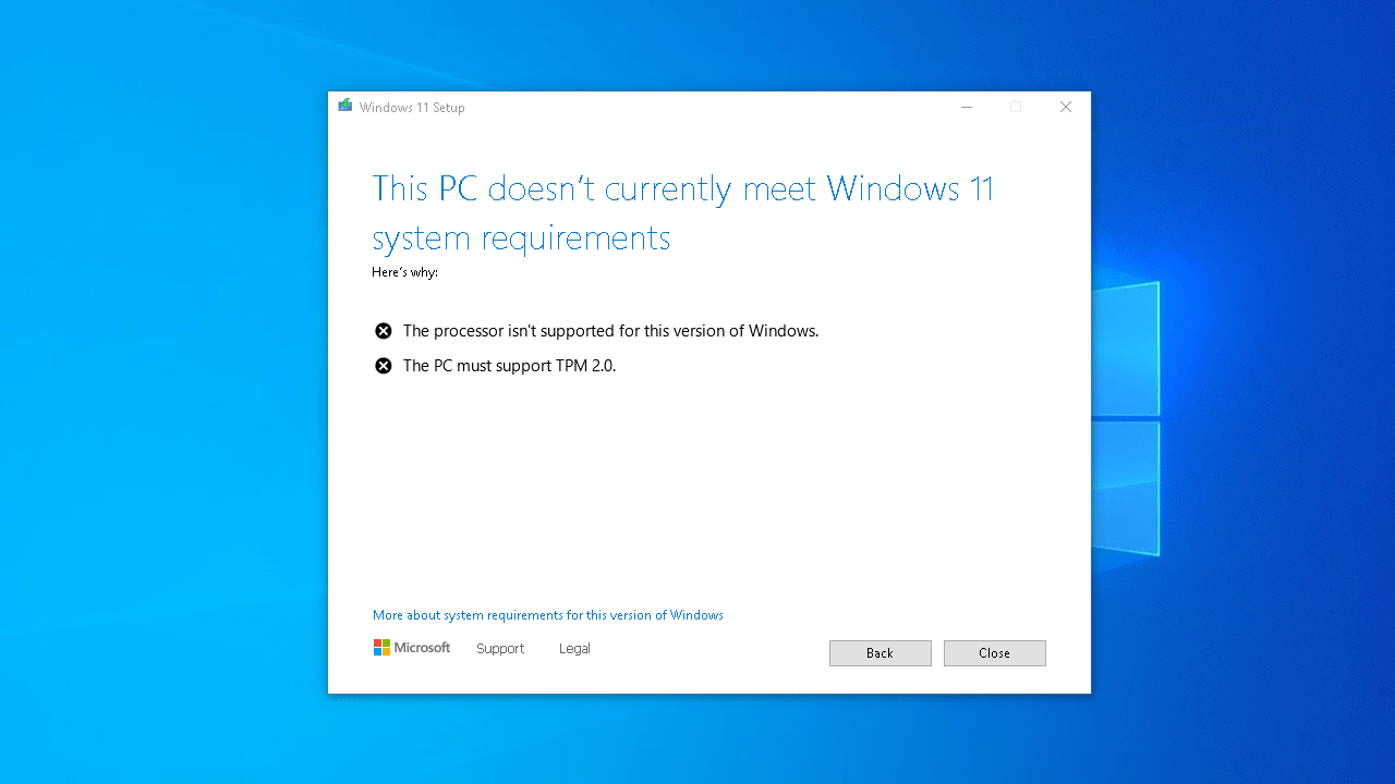 This PC doesn’t meet the minimum system requirements to install this version of Windows