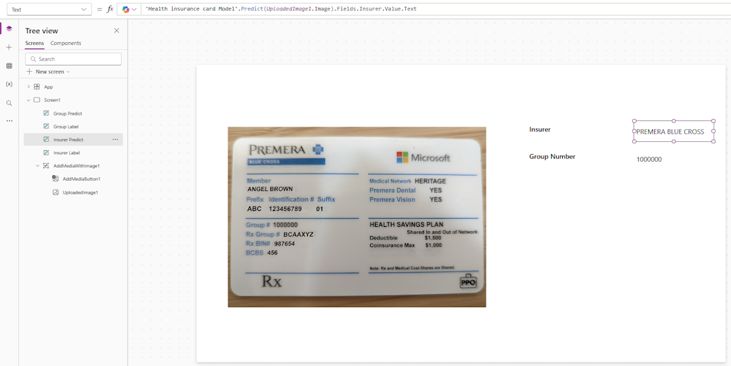 Screenshot of an insurer text field for a health insurance card.