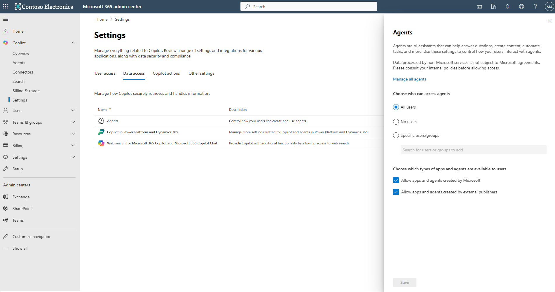 Screenshot showing the option to enable agents for all users in the organization.
