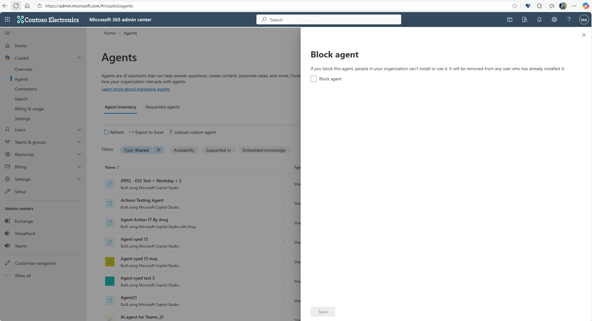 Screenshot showing the panel to block an agent.